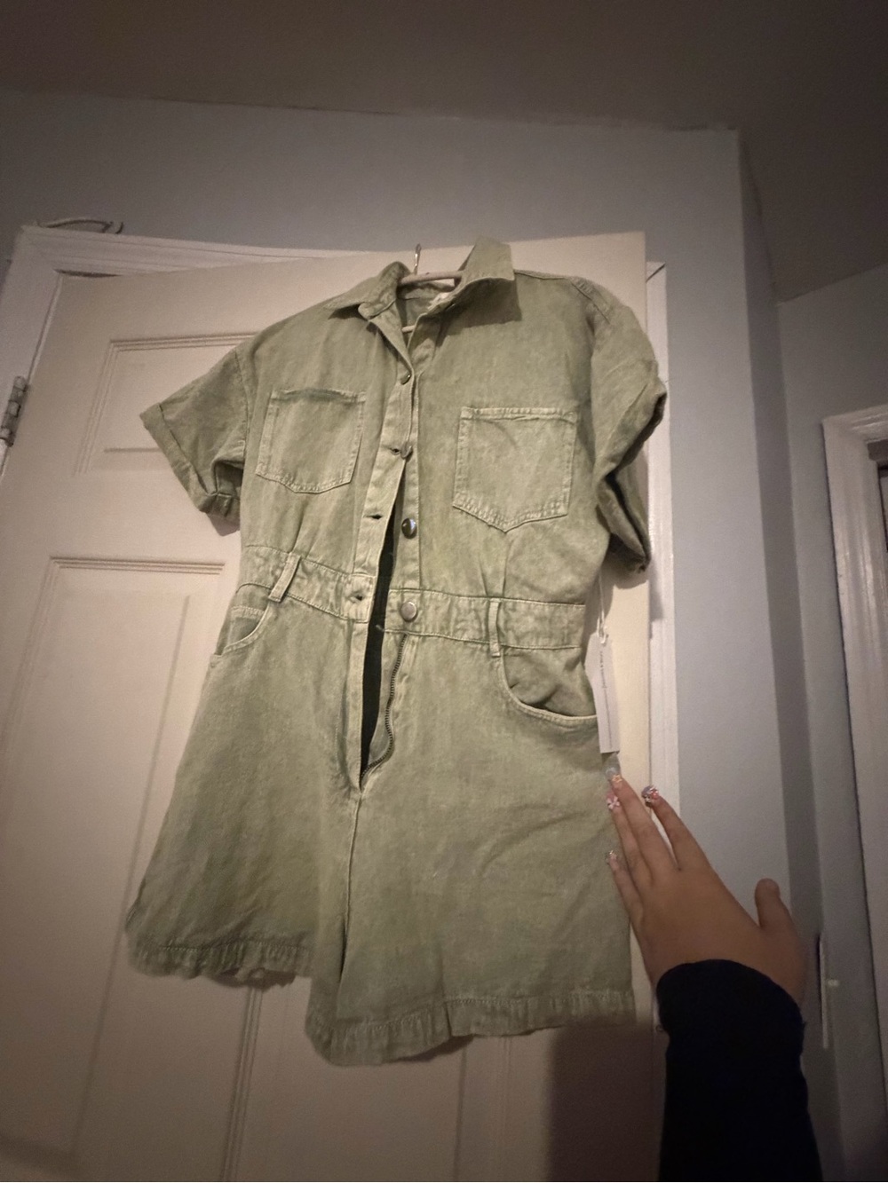 Short-Sleeve Olive Green cute Romper
